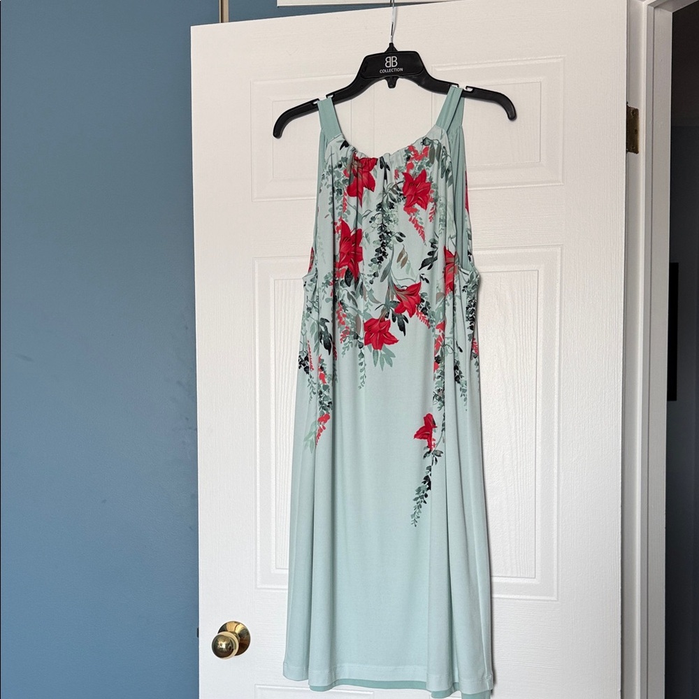 White House Black Market Floral Midi Dress - Light Blue and Red